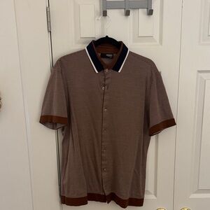 Murano Brown and Black Casual Button Down Shirt